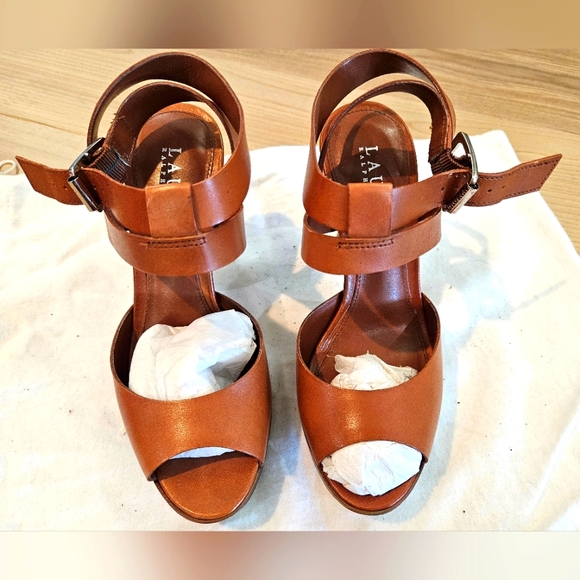 Lauren Ralph Lauren Saydee Leather Platform Heels Burnished Vachetta Tan 5.5 New - Picture 5 of 6